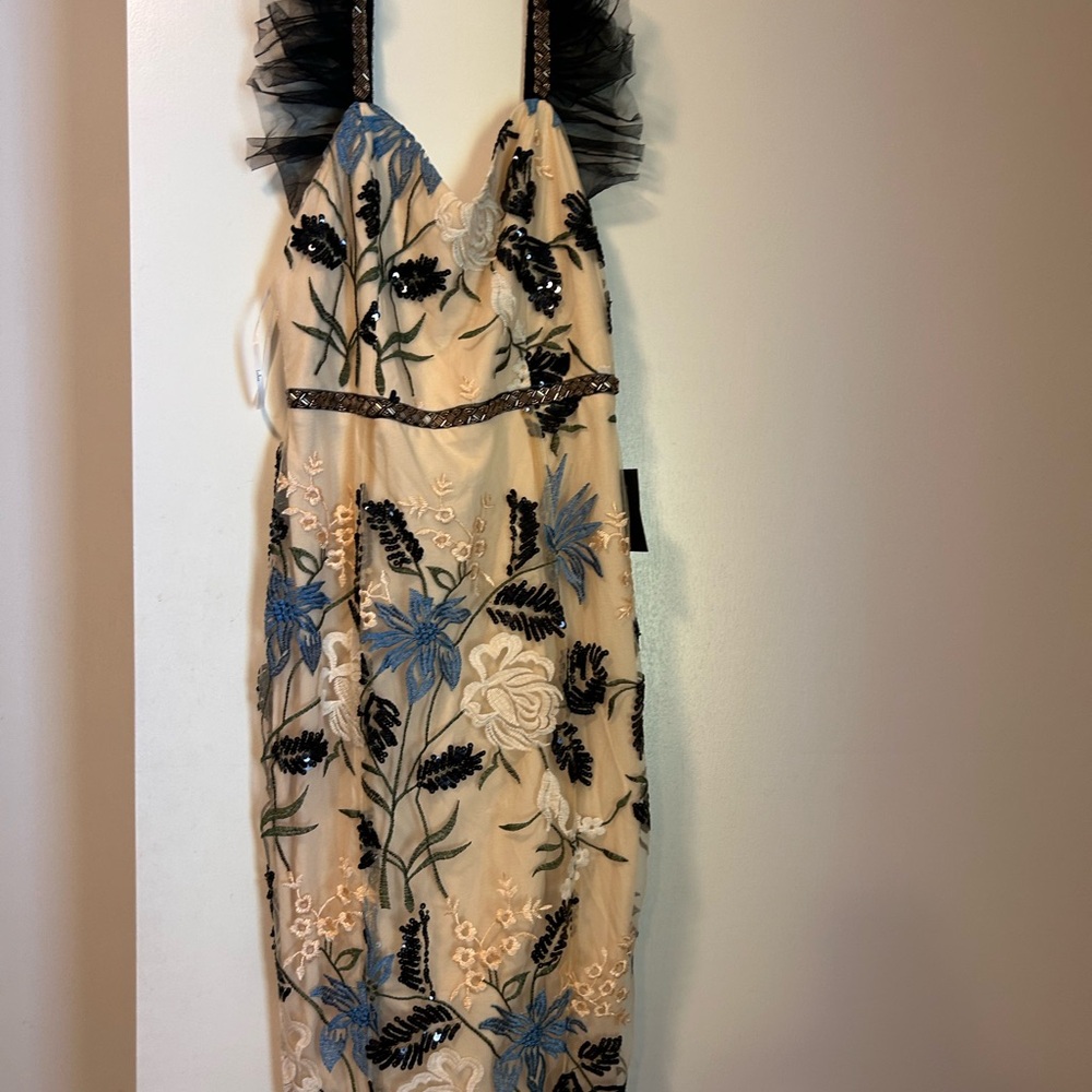 Lulu's Cream Dress with Blue Floral Embroidery